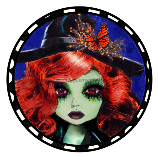 Wreath Sign, 10" Round Vinyl Decal - Red Hair Witch - DECOE-075, DecoExchange, Sign For Wreaths - DecoExchange
