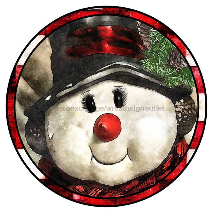 Wreath Sign, 10" Round Vinyl Decal - Snowman - DECOE-043, Sign For Wreath, DecoExchange - DecoExchange