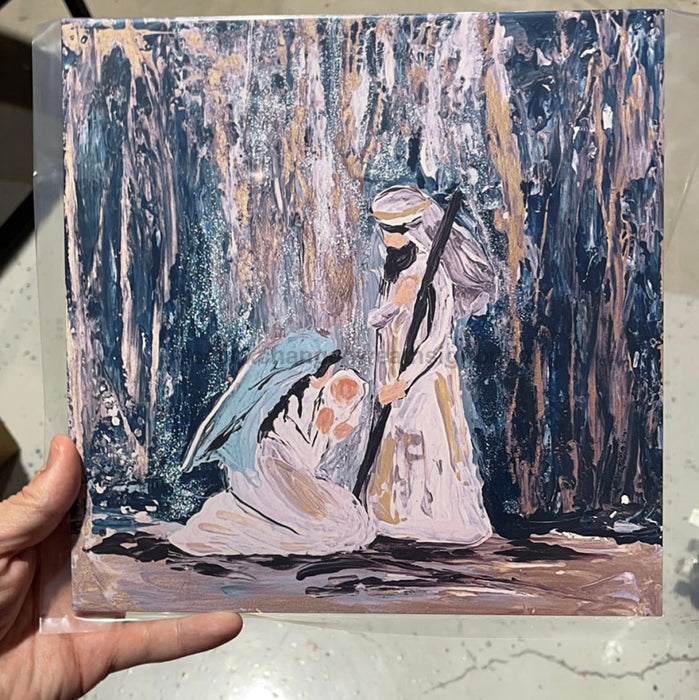 Wreath Sign, 10x10" Nativity Scene (blue) - Hand-Painted Image - Exclusive Metal Sign - Fall Sign - CH-015DDecoExchange, Sign For Wreath - DecoExchange