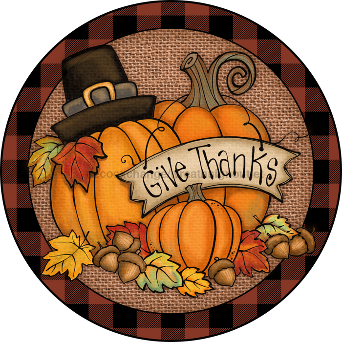 Wreath Sign, 12" Round Metal Give Thanks Sign - DECOE-022, DecoExchange, Sign For Wreaths - DecoExchange