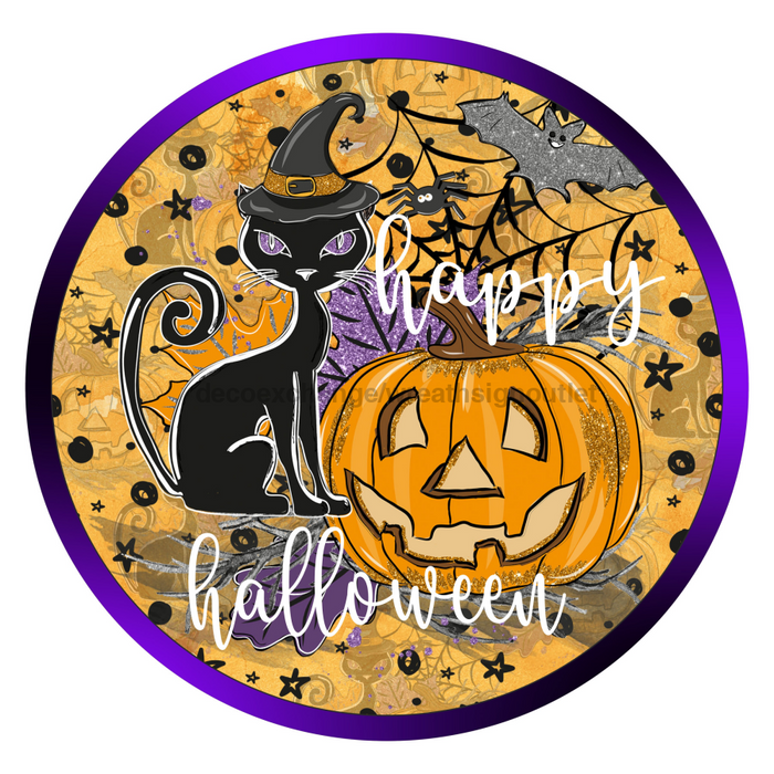 Wreath Sign, 12" Round Metal Happy Halloween Sign - DECOE-062, DecoExchange, Sign For Wreath - DecoExchange