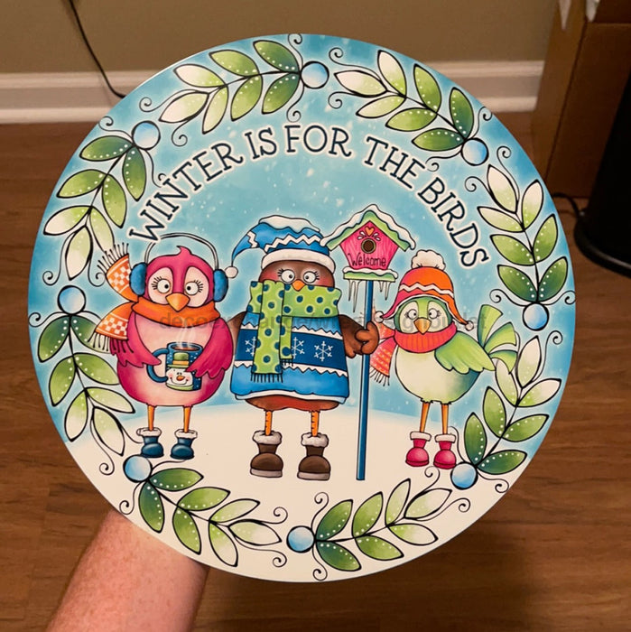Wreath Sign, 12" Round Winter is For the Birds Sign - DECOE-028, DecoExchange, Sign For Wreaths - DecoExchange