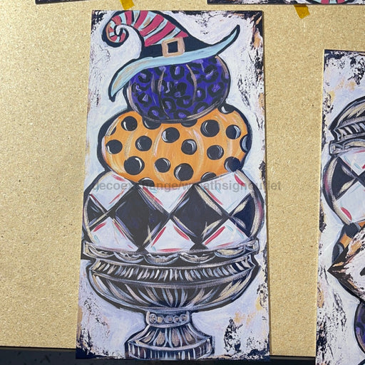 Wreath Sign, 12x6" Halloween / Fall Pumpkin Stack - Grey, Metal Sign, DecoExchange, Sign For Wreath - DecoExchange