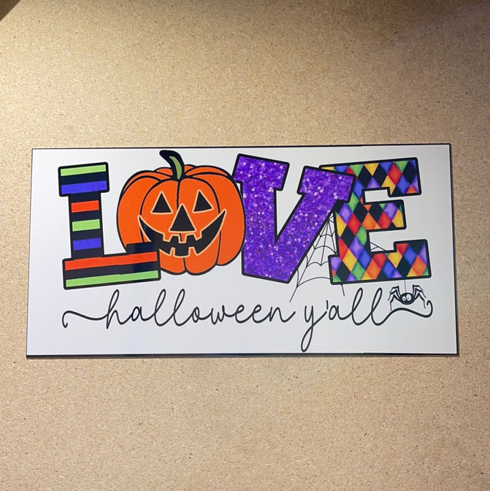 Wreath Sign, 12x6" Love Halloween - Metal Sign - DECOE-161, Sign For Wreath, DecoExchange - DecoExchange