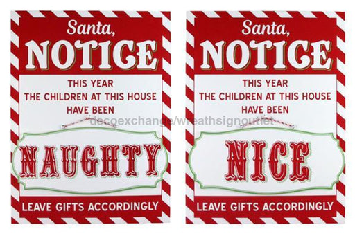 Wreath Sign, 15.75"Hx11.75"L Santa W/Naughty/Nice White/Red/Lime/Emerald AP8200, Sign For Wreath, DecoExchange - DecoExchange