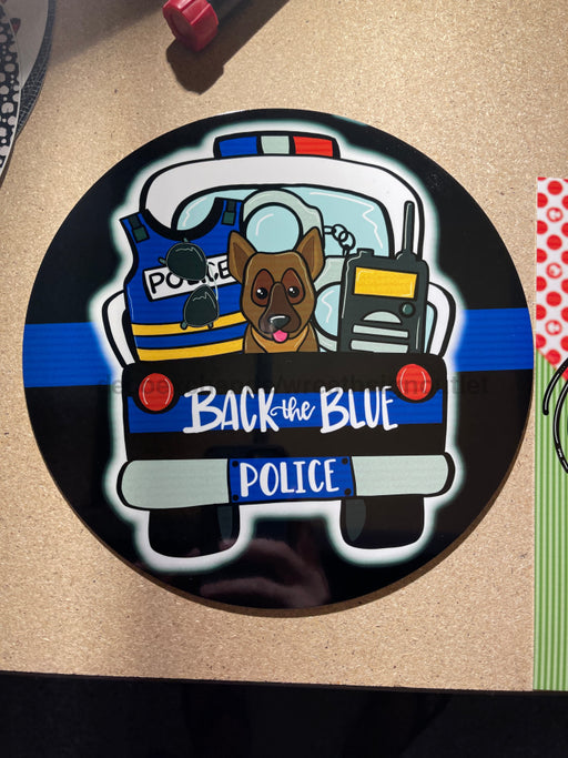 Wreath Sign, Back The Blue 10" Round Metal Sign CR-005, DecoExchange, Sign For Wreath - DecoExchange