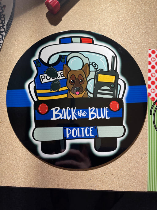 Wreath Sign, Back The Blue 18" Wood Round  Sign CR-005, DecoExchange, Sign For Wreath