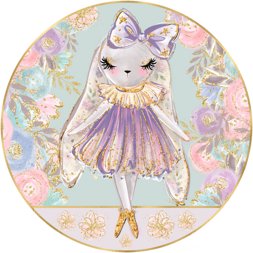 Wreath Sign, Ballerina Bunny, Round Easter Sign, Glam Easter Sign, DECOE-516, Sign For Wreath, DecoExchange - DecoExchange