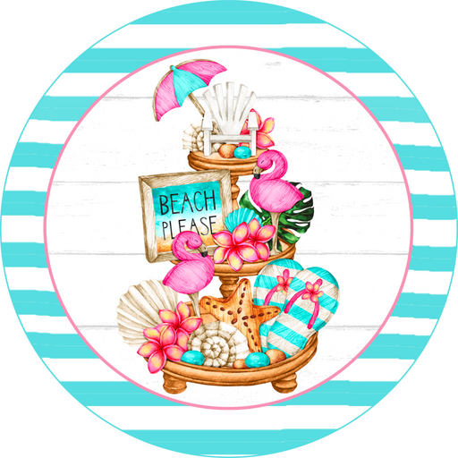 Wreath Sign, Beach Sign, Beach Please,18" Wood Round  Sign, DECOE-445, DecoExchange, Sign For Wreath