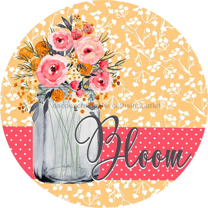 Wreath Sign, Bloom, Flower Sign, 18" Wood Round  Sign DECOE-728, Sign For Wreath, DecoExchange