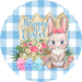 Wreath Sign, Blue Easter Sign, Plaid Bunny, 10" Round Metal Sign DECOE-456, Sign For Wreath, DecoExchange - DecoExchange