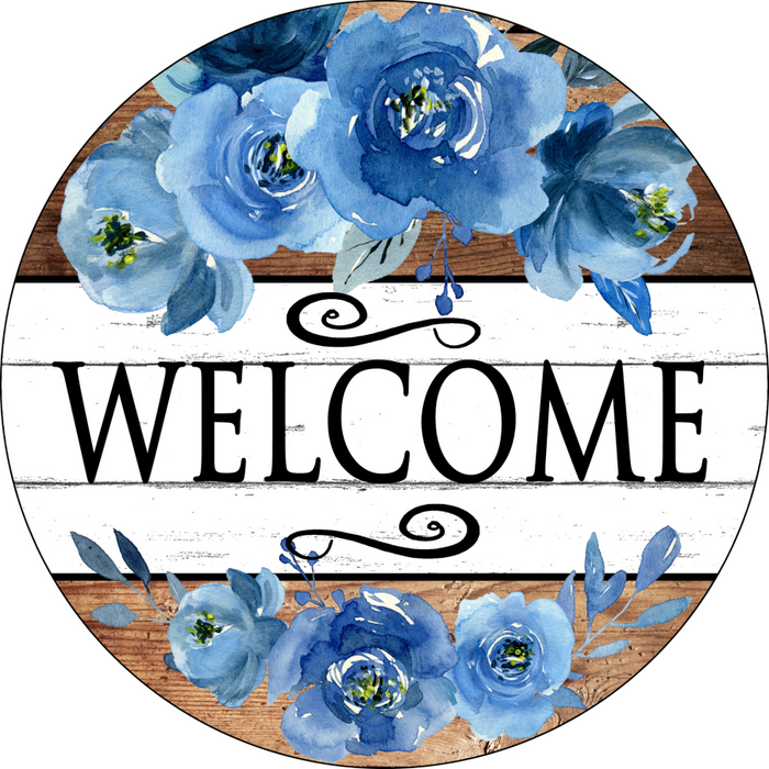 Wreath Sign, Blue Flowers Sign, Welcome Sign, Round Sign, DECOE-509, Sign For Wreath, DecoExchange - DecoExchange