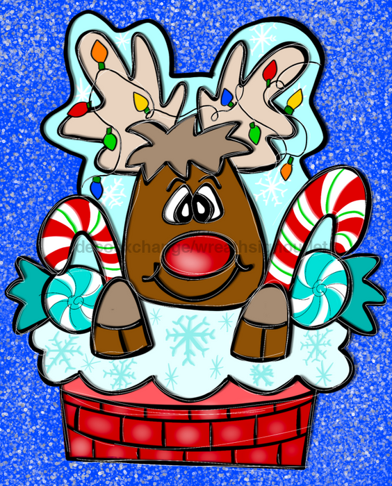 Wreath Sign, Blue Reindeer Sign, Whimsical Christmas, 8x10",  Metal Sign, TH-012, Sign For Wreath, DecoExchange - DecoExchange