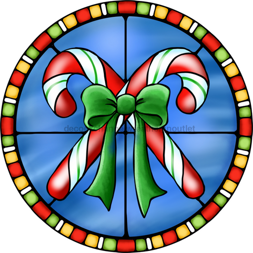 Wreath Sign, Candy Cane Sign, Christmas Sign, Stained Glass, DECOE-1101, Sign For Wreath, DecoExchange - DecoExchange®