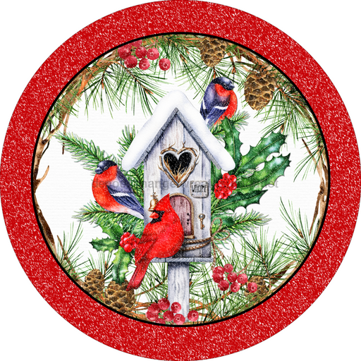 Wreath Sign, Cardinal Sign, Winter Sign, Christmas Sign, 10" Round, Metal Sign, DECOE-104, DecoExchange, Sign For Wreath - DecoExchange