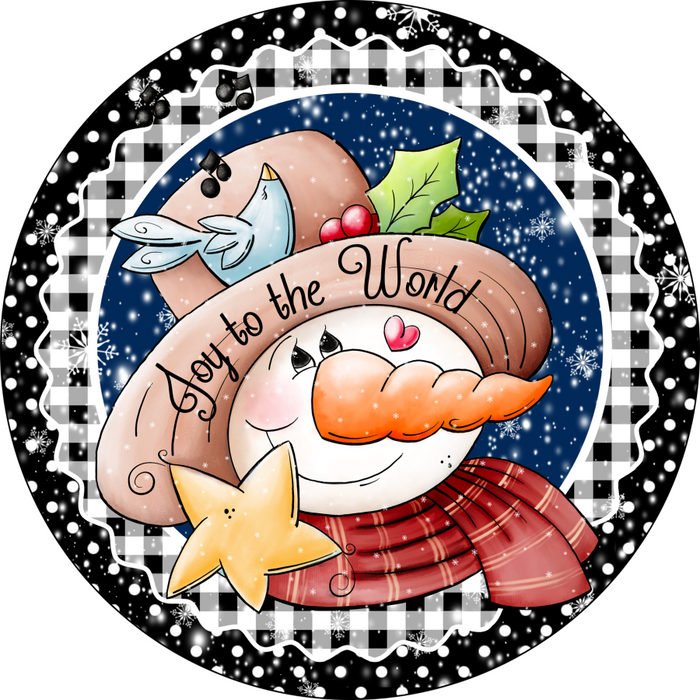 Wreath Sign, Christmas Sign, Black and White Joy Snowman, 18" Wood Round,  Sign, DECOE-129, DecoExchange, Sign For Wreath