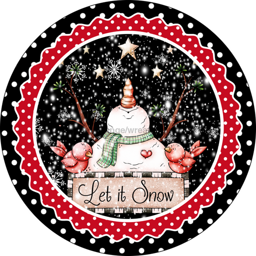 Wreath Sign, Christmas Sign, Black Snowman Looking Up, 12" Round, Metal Sign, DECOE-126, DecoExchange, Sign For Wreath - DecoExchange