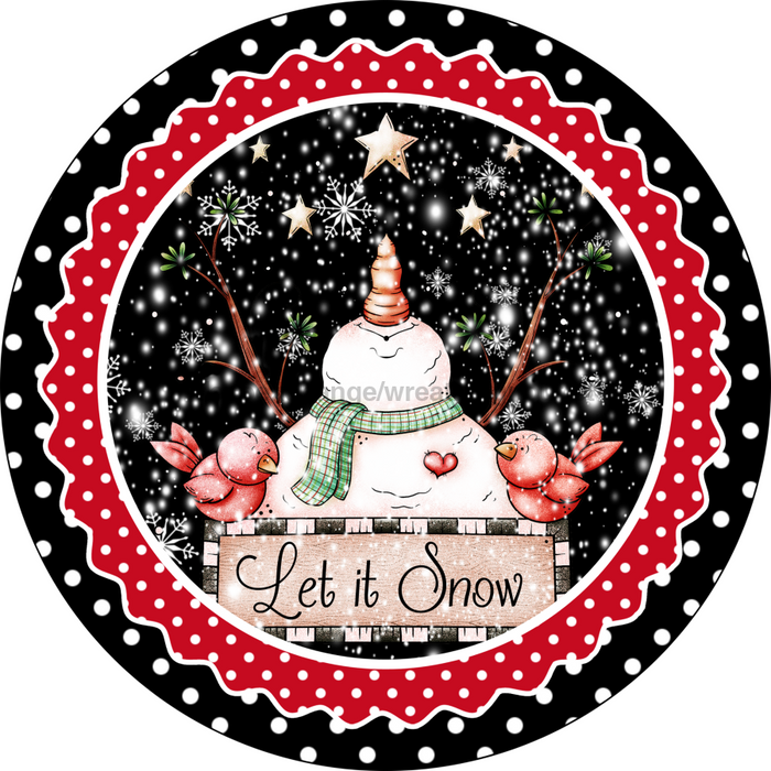 Wreath Sign, Christmas Sign, Black Snowman Looking Up, 12" Round, Metal Sign, DECOE-126, DecoExchange, Sign For Wreath - DecoExchange