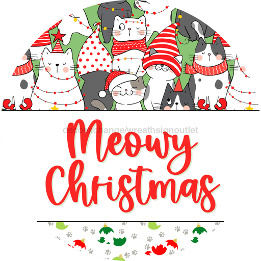 Wreath Sign Christmas Door Hanger Cat Decoe-2396 For Round 18 Wood