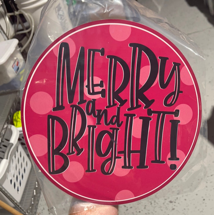 Wreath Sign, Christmas Merry and Bright (Blue) 10" Round Metal Sign DECOE-164D, DecoExchange, Sign For Wreaths - DecoExchange