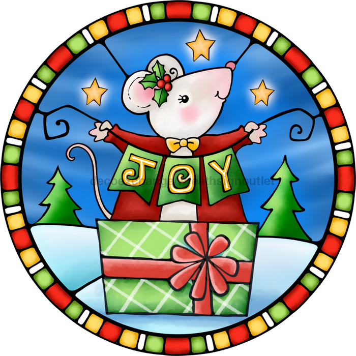 Wreath Sign, Christmas Mouse Sign, Christmas Sign, Stained Glass, DECOE-1104, Sign For Wreath, DecoExchange - DecoExchange®