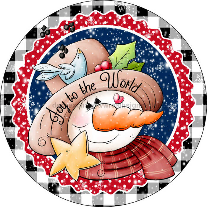 Wreath Sign, Christmas Sign, Red and White Joy Snowman, 18" Wood Round,  Sign, DECOE-130, DecoExchange, Sign For Wreath