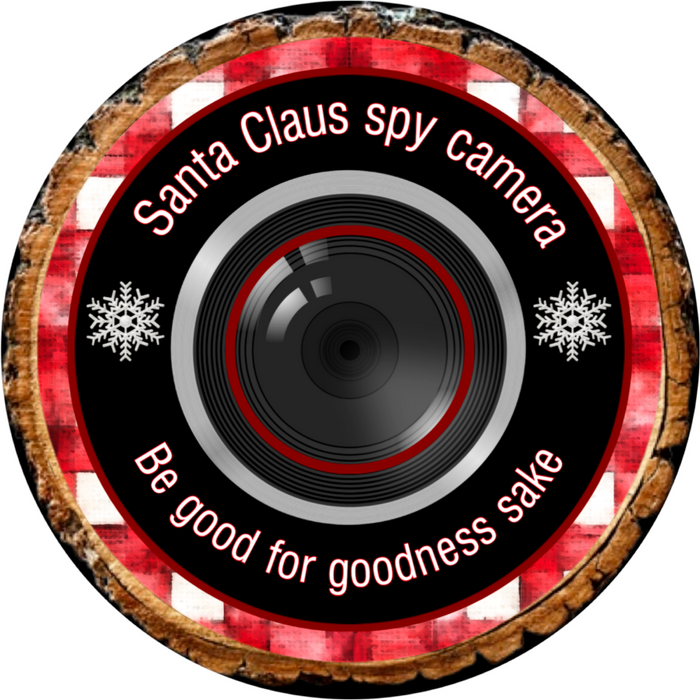 Wreath Sign, Christmas Sign, Red and White Santa Cam, 18" Wood Round  Sign DECOE-840, Sign For Wreath, DecoExchange