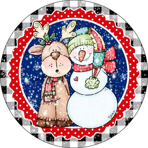 Wreath Sign, Christmas Sign, Reindeer Sign, 10" Round, Metal Sign, DECOE-775, DecoExchange, Sign For Wreath - DecoExchange