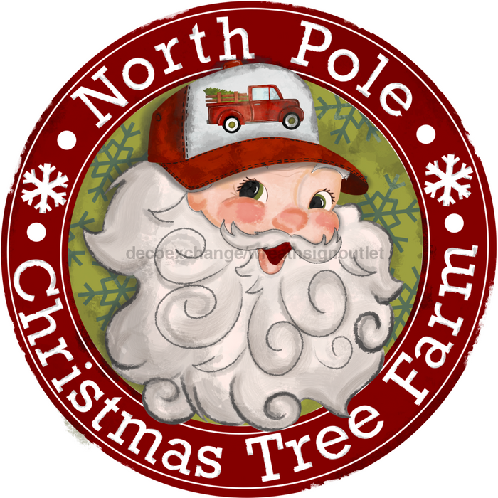 Wreath Sign, Christmas Santa Tree Farm 18" Wood Round  Sign DECOE-155, DecoExchange, Sign For Wreaths