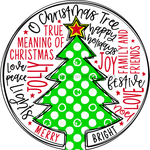 Wreath Sign, Christmas Tree, Christmas Sign, 12" Round, Metal Sign, DECOE-564, DecoExchange, Sign For Wreath - DecoExchange