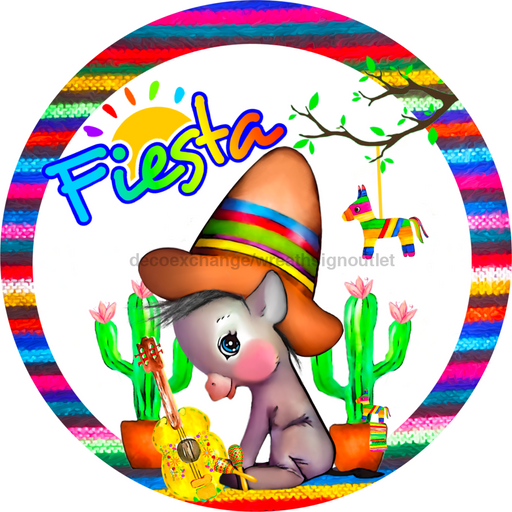 Wreath Sign, Cinco De Mayo, Fiesta, Donkey Sign, 18" Wood Round  Sign DECOE-295, Sign For Wreath, DecoExchange