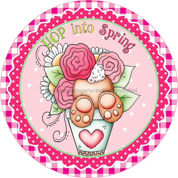 Wreath Sign, Dark Pink Border Easter Wreath, Round Easter Sign, Whimsical Easter, DECOE-526, Sign For Wreath, DecoExchange - DecoExchange