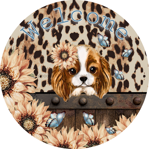 Wreath Sign, Dog Sign, Welcome Sign, 10" Round Metal Sign DECOE-298, Sign For Wreath, DecoExchange - DecoExchange