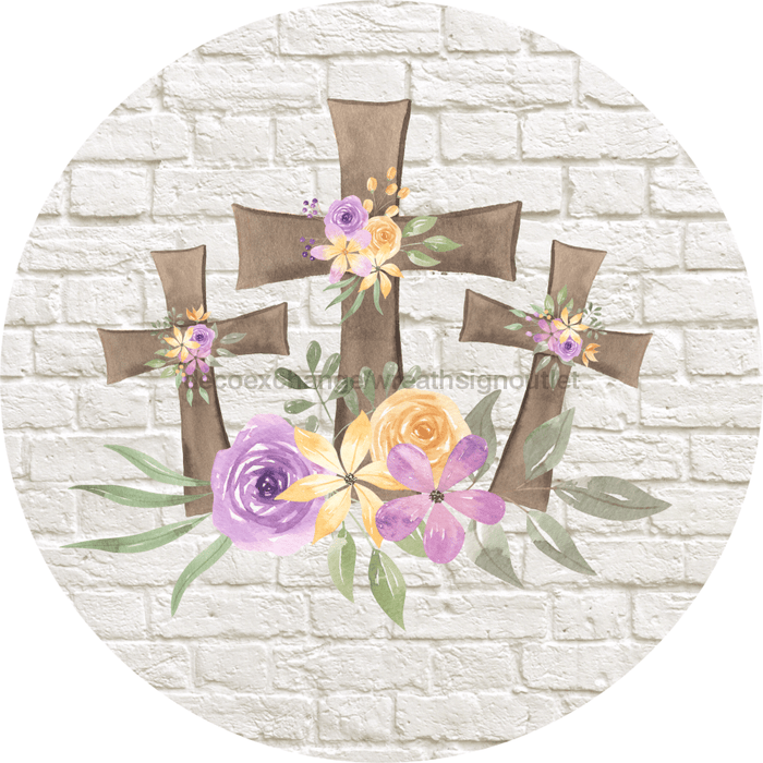 Wreath Sign, Easter Sign, Easter Crosses 10" Round Metal Sign DECOE-413, Sign For Wreath, DecoExchange - DecoExchange