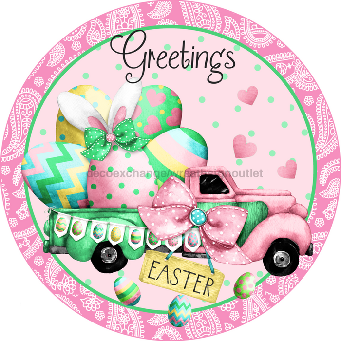 Wreath Sign, Easter Truck Sign, Spring Sign, 10" Round Metal Sign DECOE-270, Sign For Wreath, DecoExchange - DecoExchange