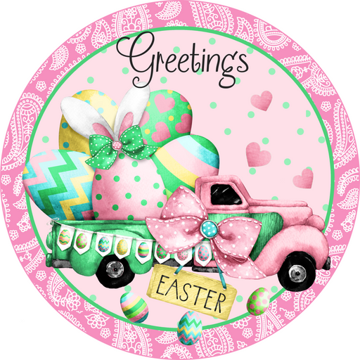 Wreath Sign, Easter Truck Sign, Spring Sign, 18" Wood Round  Sign DECOE-270, Sign For Wreath, DecoExchange