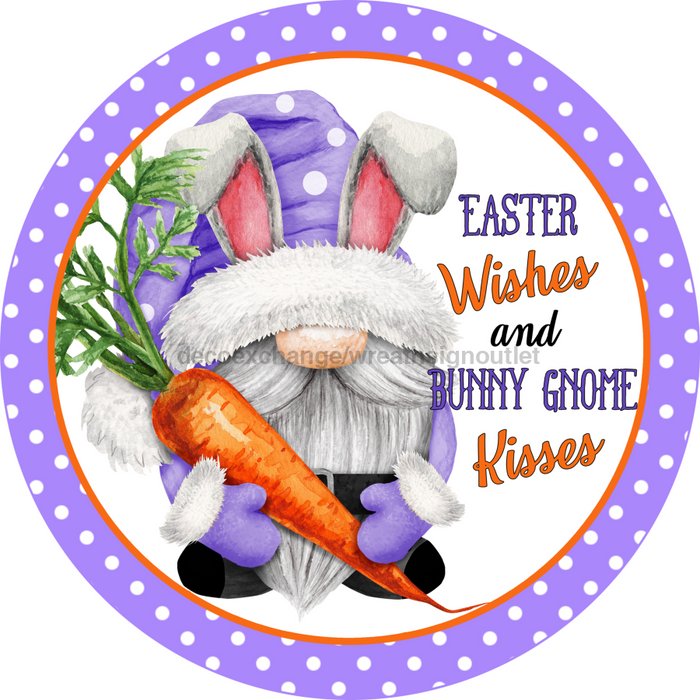 Wreath Sign, Easter Wishes Sign, Round Easter Sign, Gnome Easter, DECOE-535, Sign For Wreath, DecoExchange - DecoExchange