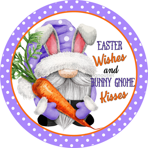 Wreath Sign, Easter Wishes Sign, Round Easter Sign, Gnome Easter, DECOE-535, Sign For Wreath, DecoExchange - DecoExchange