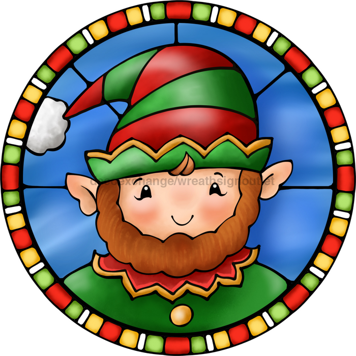 Wreath Sign, Elf Sign, Christmas Sign, Stained Glass, DECOE-1108, Sign For Wreath, DecoExchange - DecoExchange®