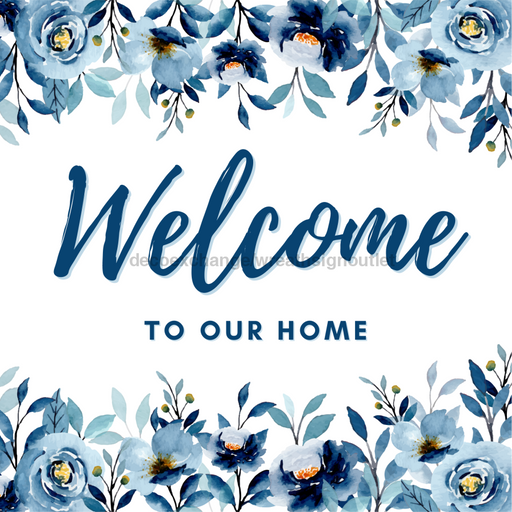 Wreath Sign, Everyday Floral Welcome Blue, 10"x10" Metal Sign DECOE-606, Sign For Wreath, DecoExchange - DecoExchange