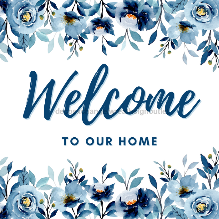 Wreath Sign, Everyday Floral Welcome Blue, 10"x10" Metal Sign DECOE-606, Sign For Wreath, DecoExchange - DecoExchange