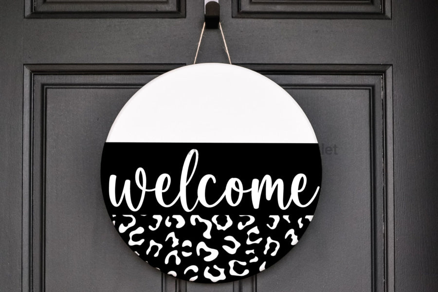 Wreath Sign, Everyday Sign, Welcome, Leopard Print sign, DECOE-1126, Sign For Wreath, Door Hanger, DecoExchange - DecoExchange®