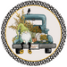 Wreath Sign, Fall Gnome Back of Blue Truck 12" Round Metal Sign DECOE-067, DecoExchange, Sign For Wreaths - DecoExchange