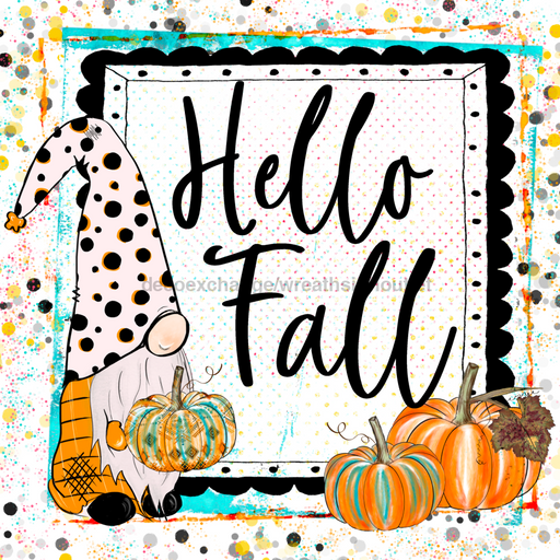 Wreath Sign, Fall Gnome Sign, Teal Fall Sign, 10"x10" Metal Sign DECOE-787, Sign For Wreath, DecoExchange - DecoExchange