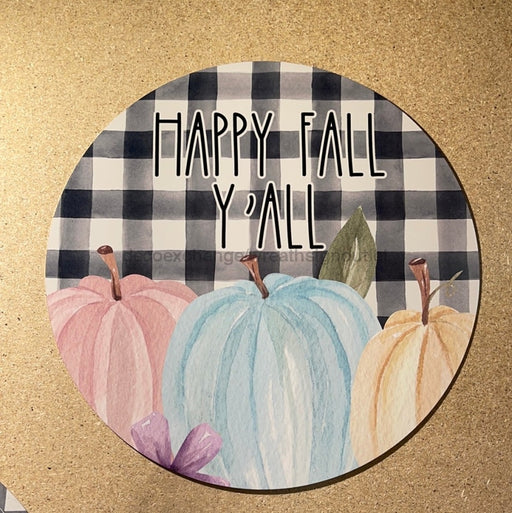 Wreath Sign, Fall Pumpkins Buffalo Check 10" Round Metal Sign DECOE-204, Sign For Wreath, DecoExchange - DecoExchange