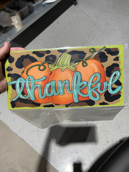 Wreath Sign, Fall Thankful Pumpkin 6"x12" Metal Sign DECOE-140, Sign For Wreath, DecoExchange - DecoExchange