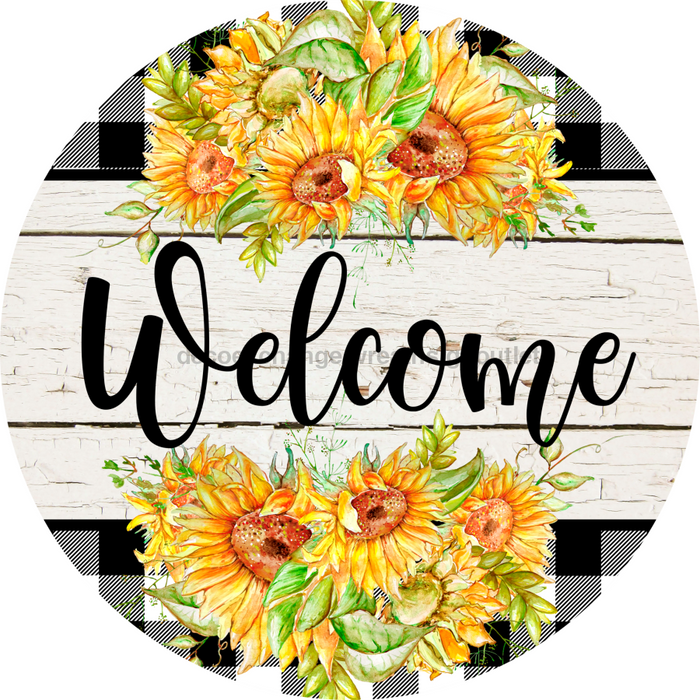 Wreath Sign, Fall Sign, Welcome Sunflower Sign, 10" Round Metal Sign DECOE-334, Sign For Wreath, DecoExchange - DecoExchange