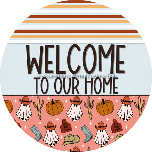 Wreath Sign Fall Wreath Sign Western Welcome Decoe-2373 For Round 10 Metal