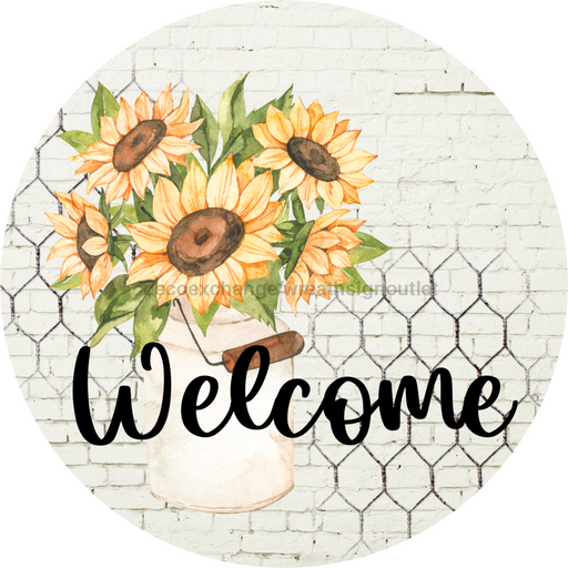 Wreath Sign, Farmhouse Sign, Sunflower Sign, 10" Round Metal Sign DECOE-738, Sign For Wreath, DecoExchange - DecoExchange