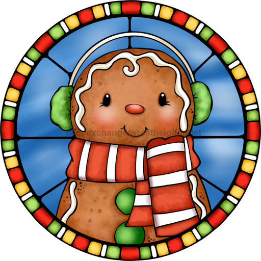 Wreath Sign, Gingerbread Sign, Christmas Sign, Stained Glass, DECOE-1109, Sign For Wreath, DecoExchange - DecoExchange®